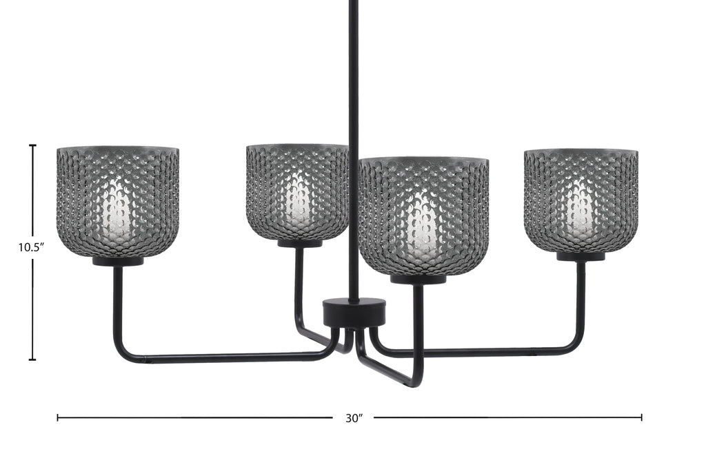 Sandia Four Light Chandelier in Matte Black with Smoke Textured Shade