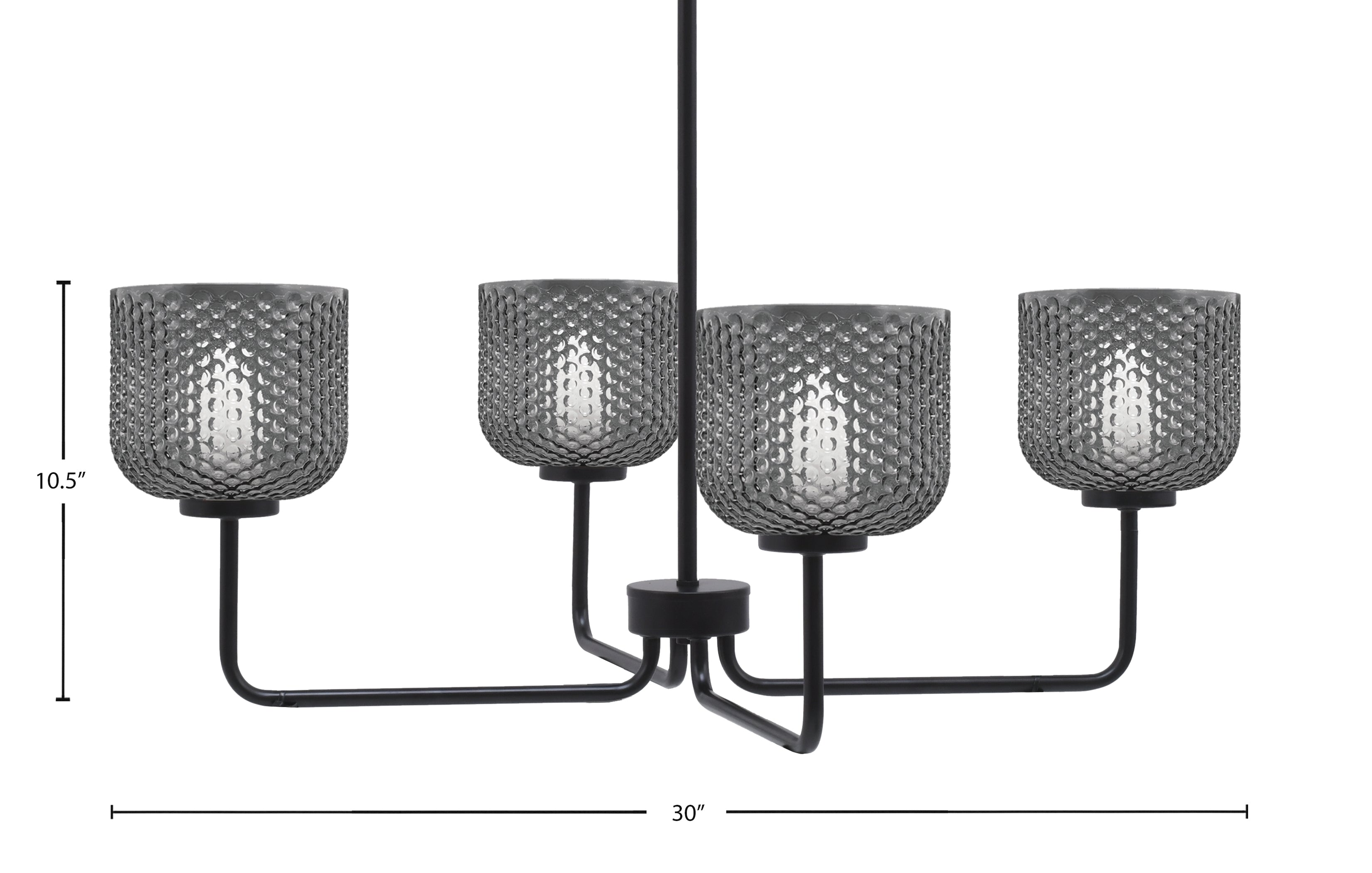Sandia Four Light Chandelier in Matte Black with Smoke Textured Shade