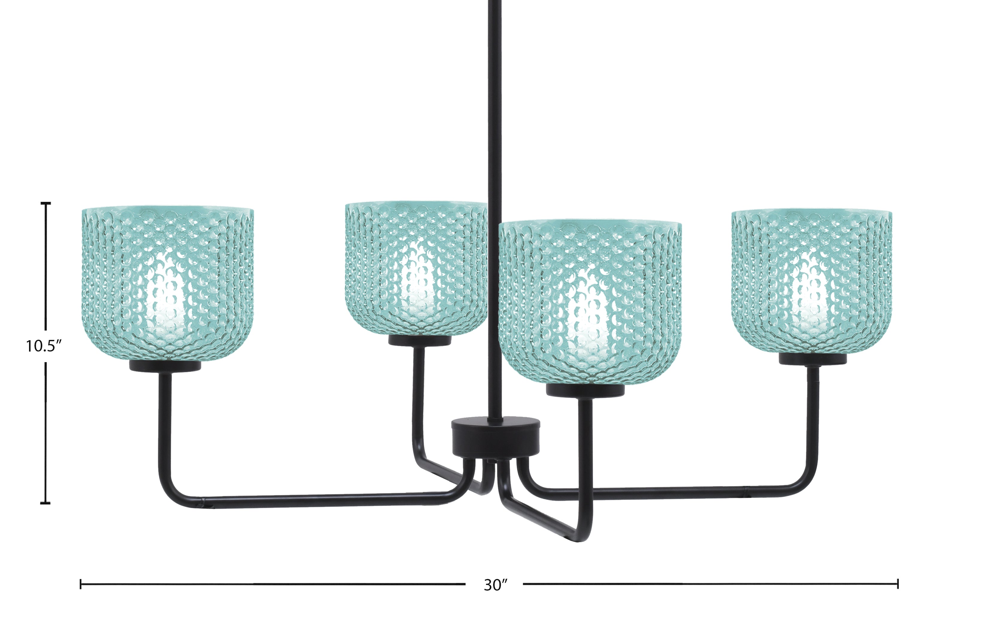 Sandia Four Light Chandelier in Matte Black with Turquoise Textured Shade
