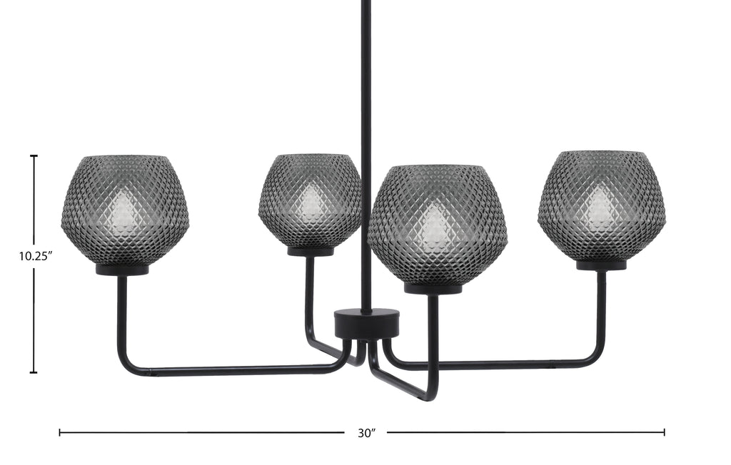 Sandia Four Light Chandelier in Matte Black with Smoke Textured Shade