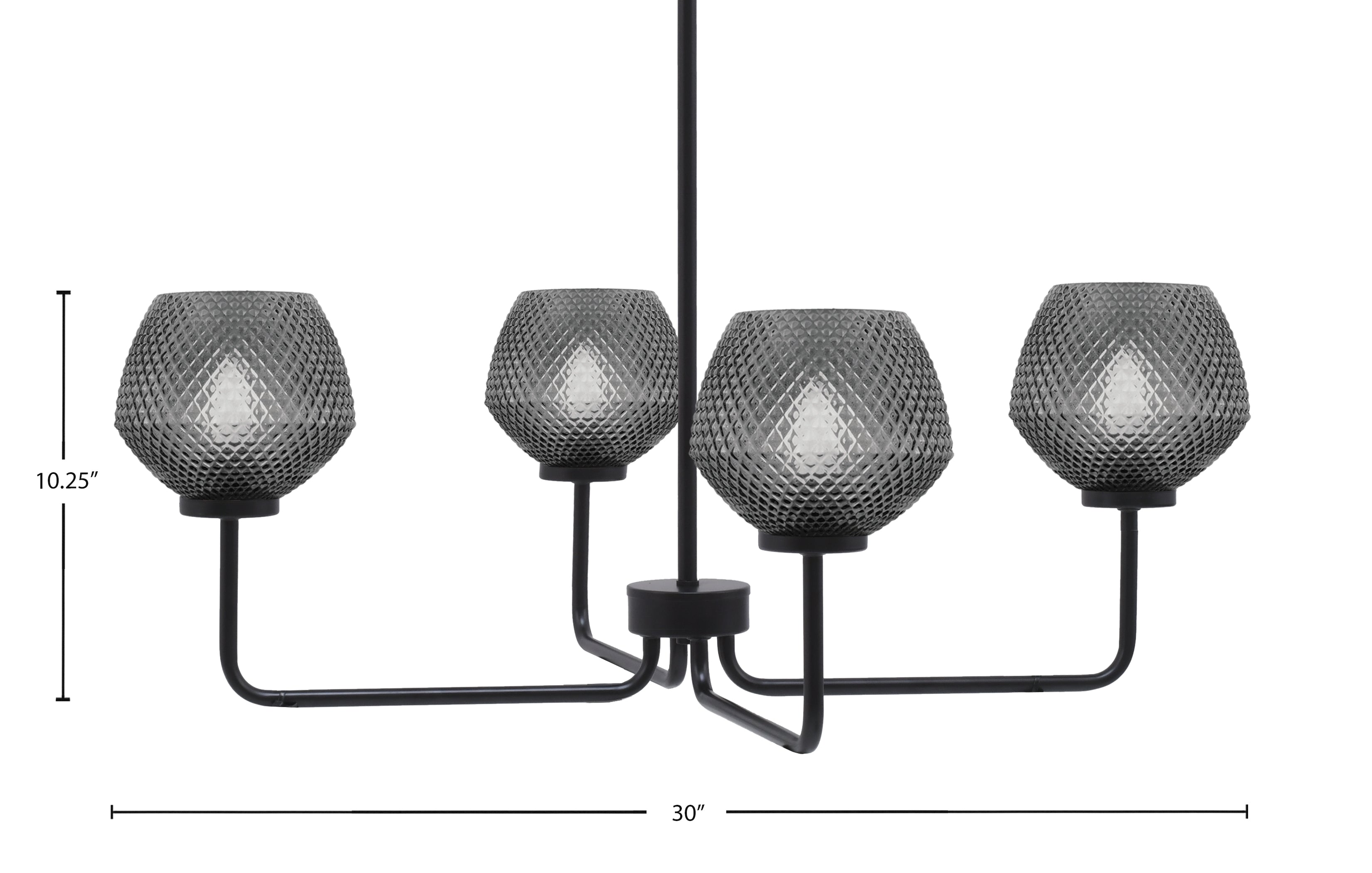 Sandia Four Light Chandelier in Matte Black with Smoke Textured Shade