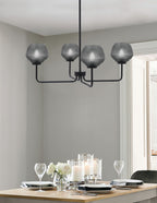 Sandia Four Light Chandelier in Matte Black with Smoke Textured Shade