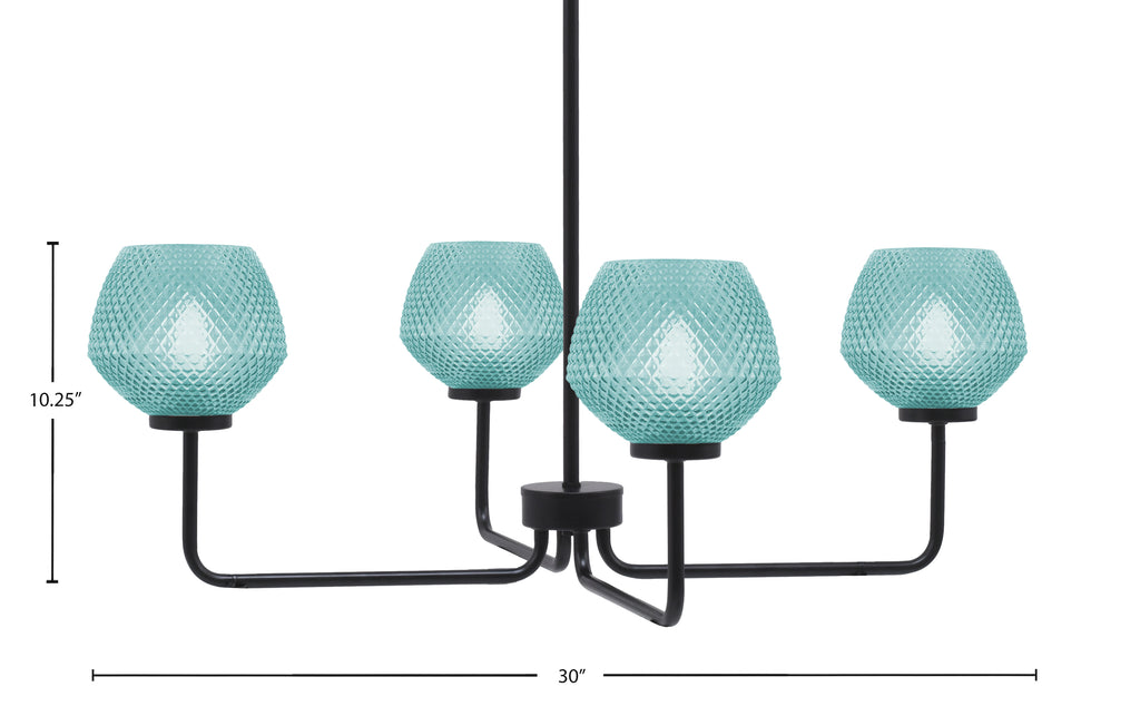 Sandia Four Light Chandelier in Matte Black with Turquoise Textured Shade