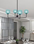 Sandia Four Light Chandelier in Matte Black with Turquoise Textured Shade