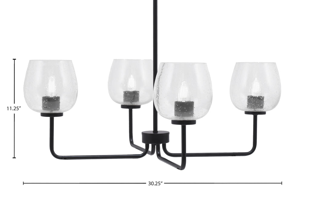 Sandia Four Light Chandelier in Matte Black with Clear Bubble Shade