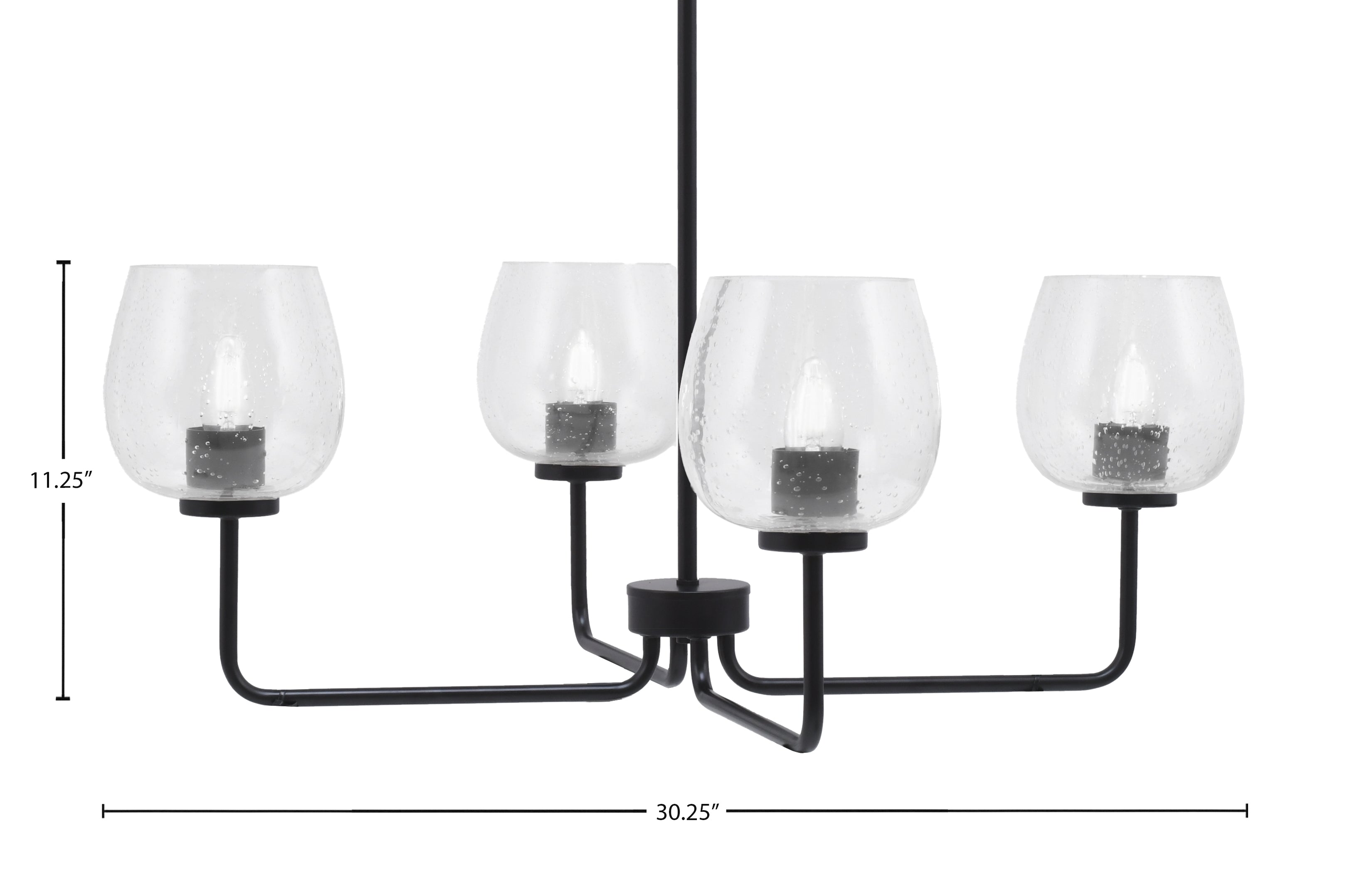 Sandia Four Light Chandelier in Matte Black with Clear Bubble Shade