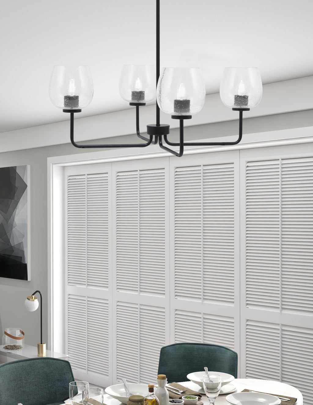 Sandia Four Light Chandelier in Matte Black with Clear Bubble Shade
