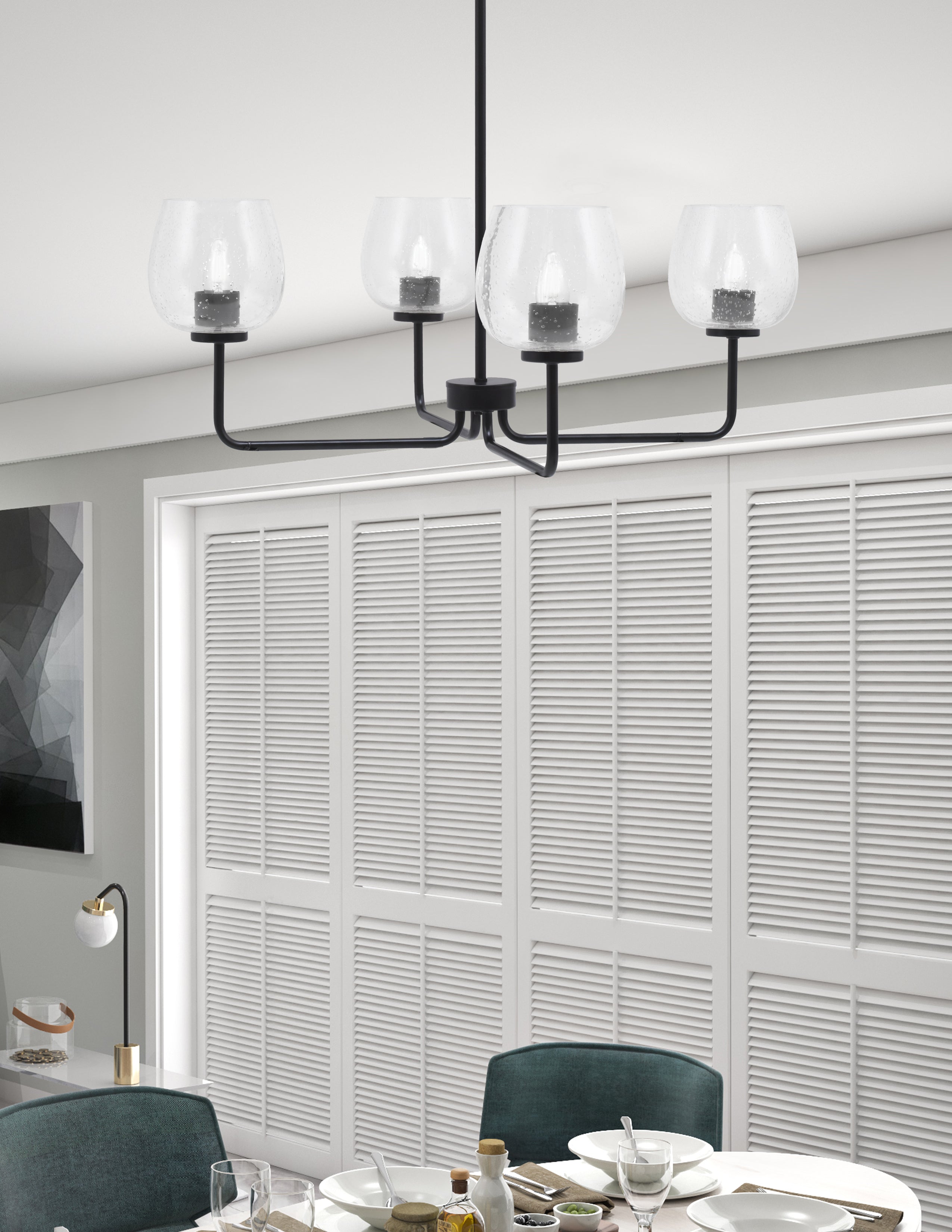 Sandia Four Light Chandelier in Matte Black with Clear Bubble Shade