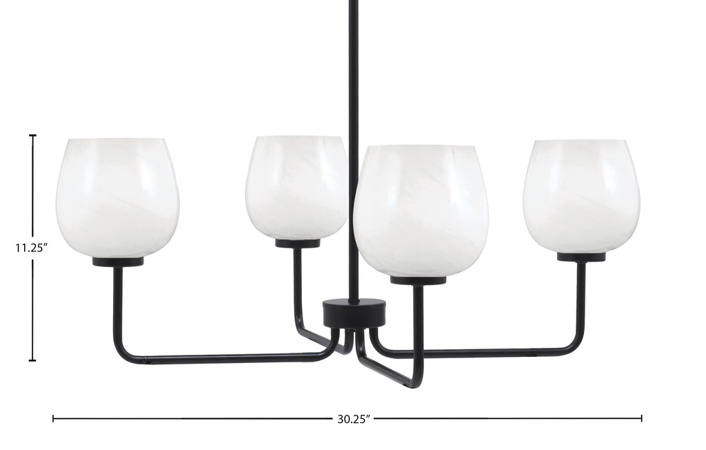 Sandia Four Light Chandelier in Matte Black with White Marble Shade