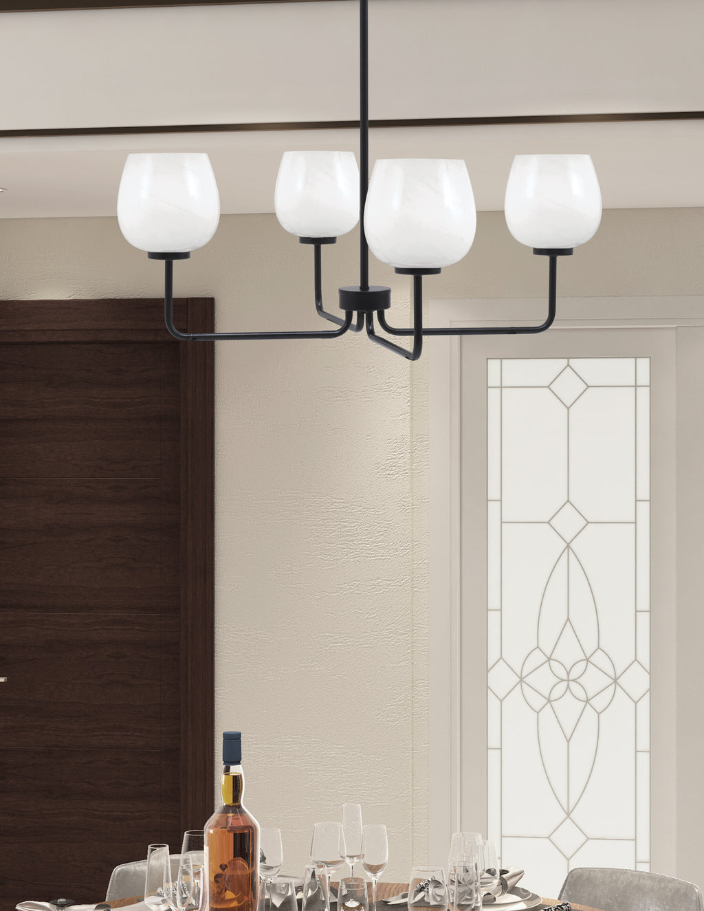 Sandia Four Light Chandelier in Matte Black with White Marble Shade