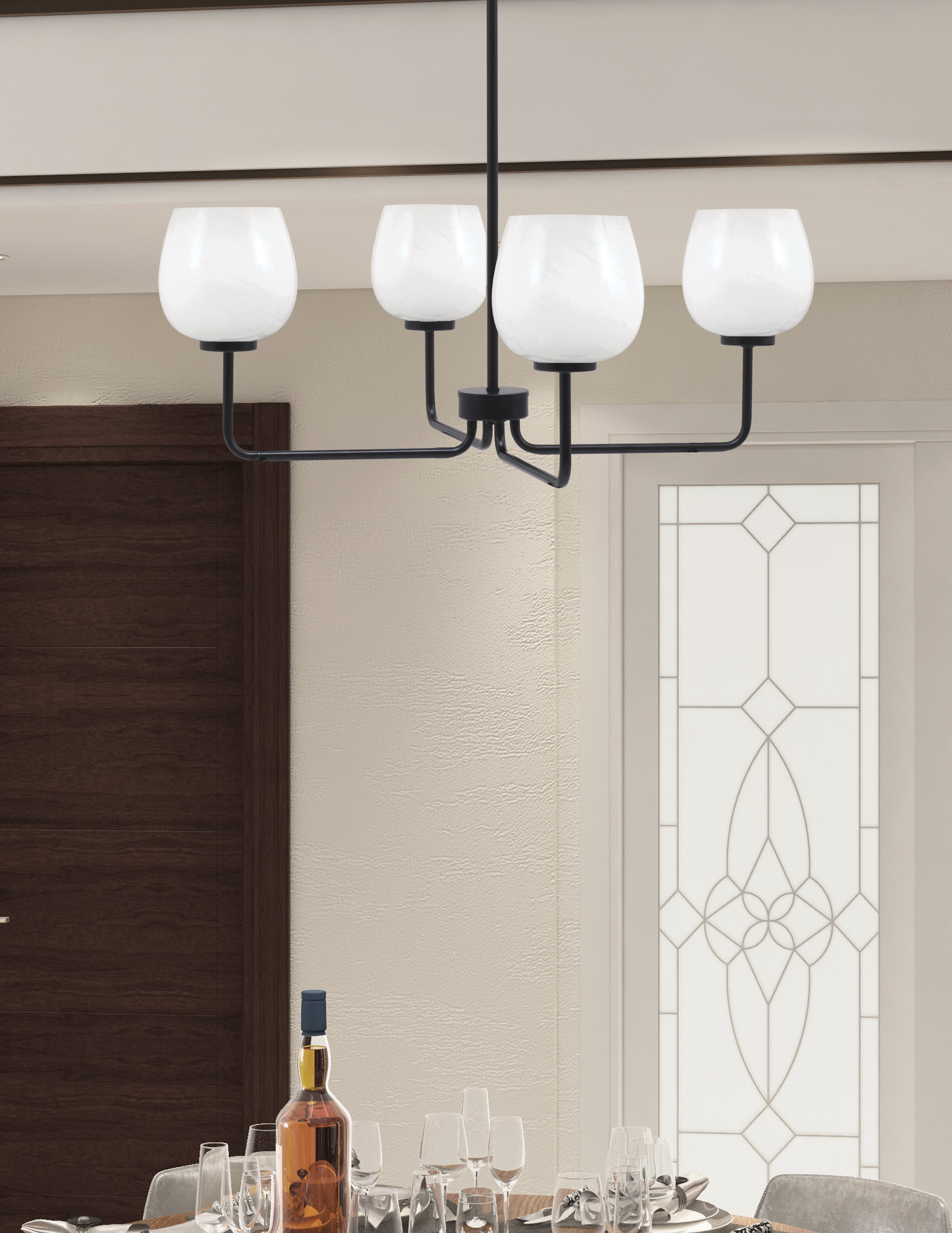 Sandia Four Light Chandelier in Matte Black with White Marble Shade