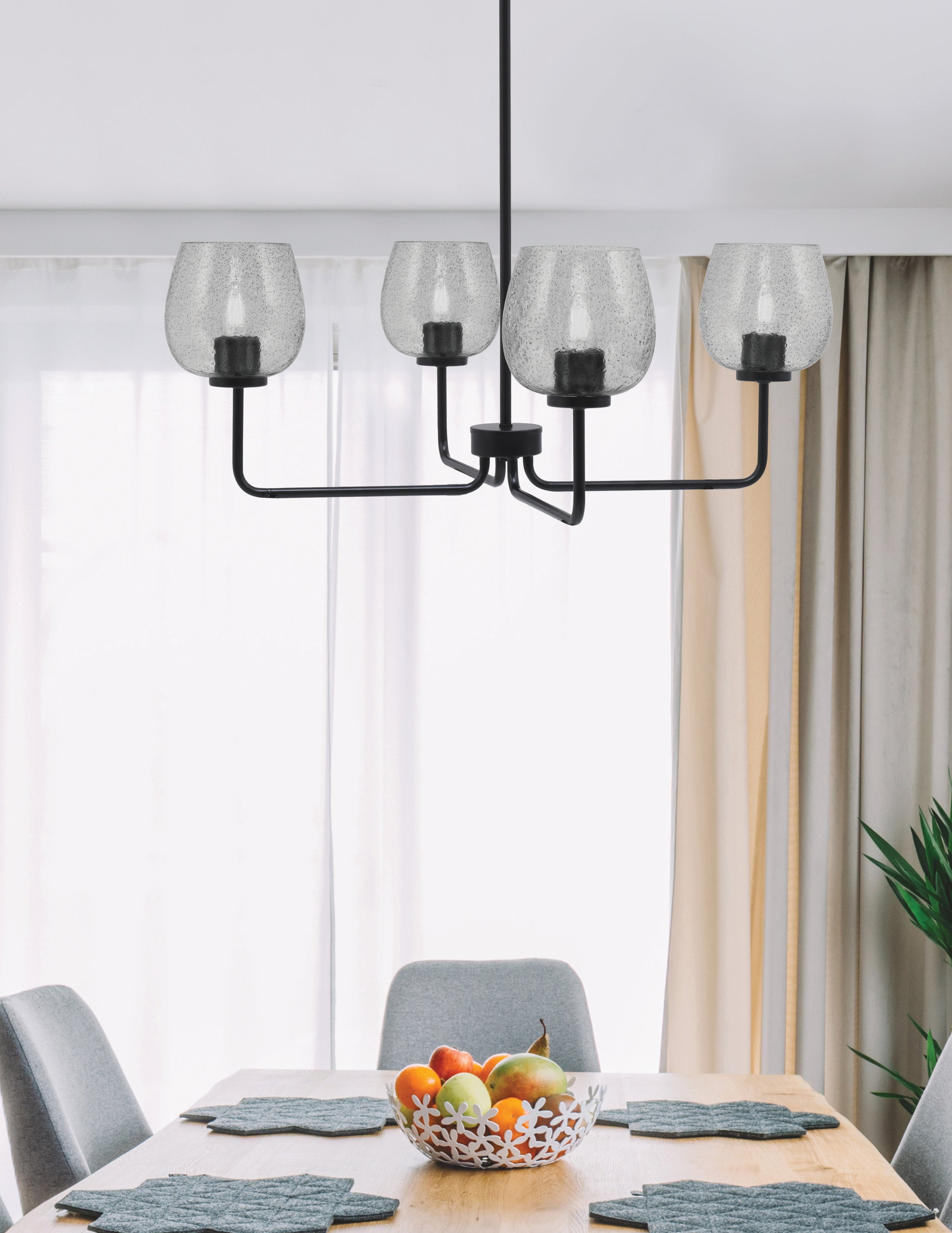 Sandia Four Light Chandelier in Matte Black with Smoke Bubble Shade