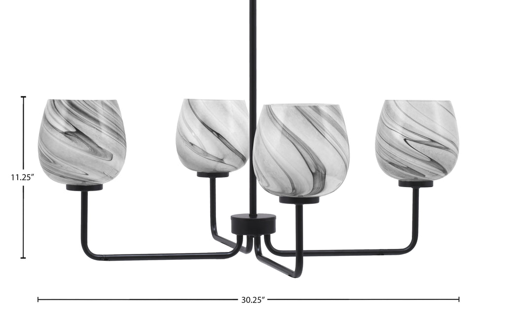 Sandia Four Light Chandelier in Matte Black with Onyx Swirl Shade