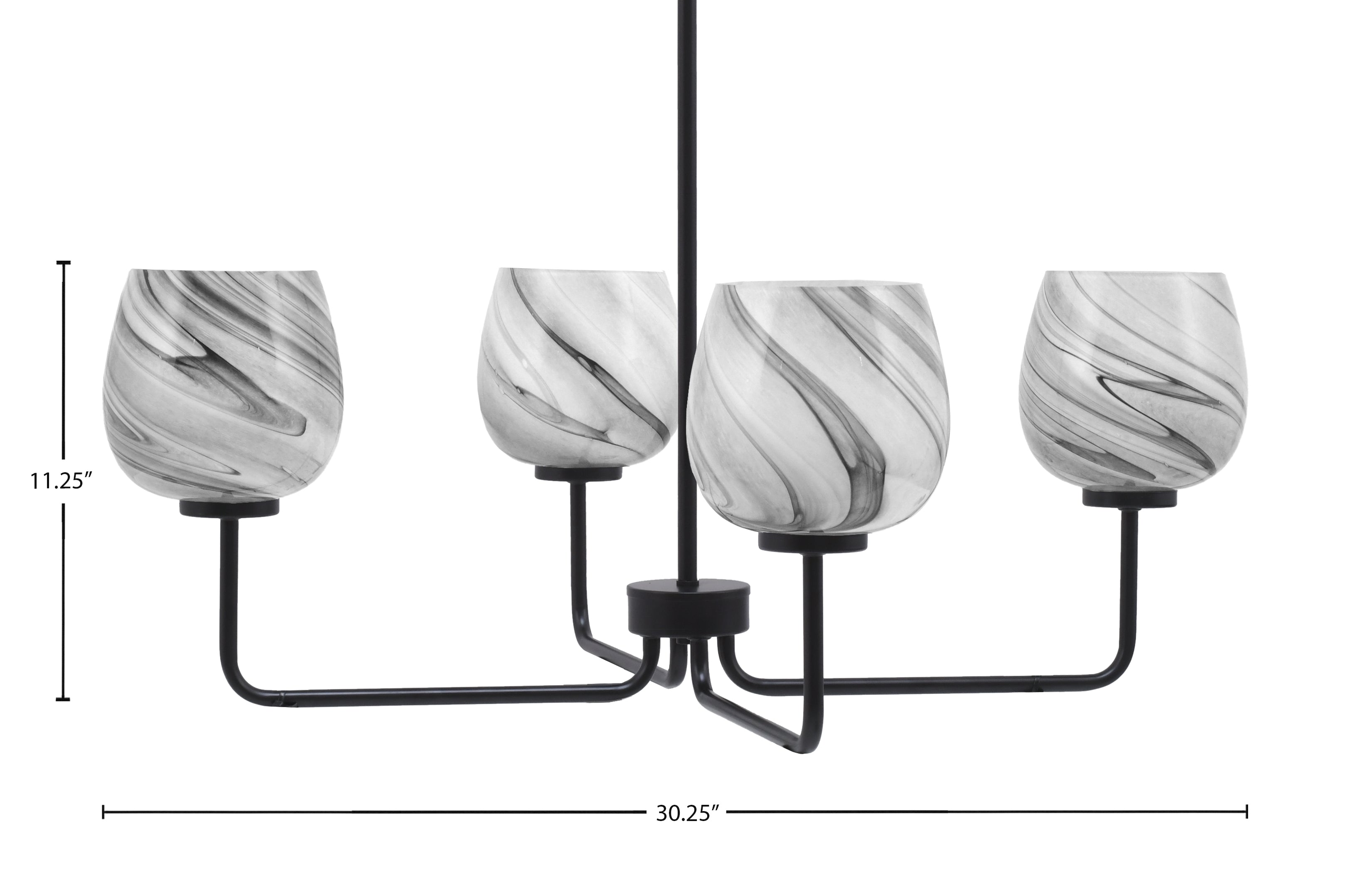 Sandia Four Light Chandelier in Matte Black with Onyx Swirl Shade