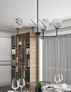 Sandia Four Light Chandelier in Matte Black with Onyx Swirl Shade