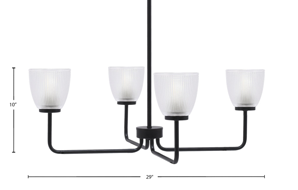 Sandia Four Light Chandelier in Matte Black with Clear Ribbed Shade