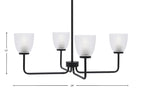 Sandia Four Light Chandelier in Matte Black with Clear Ribbed Shade