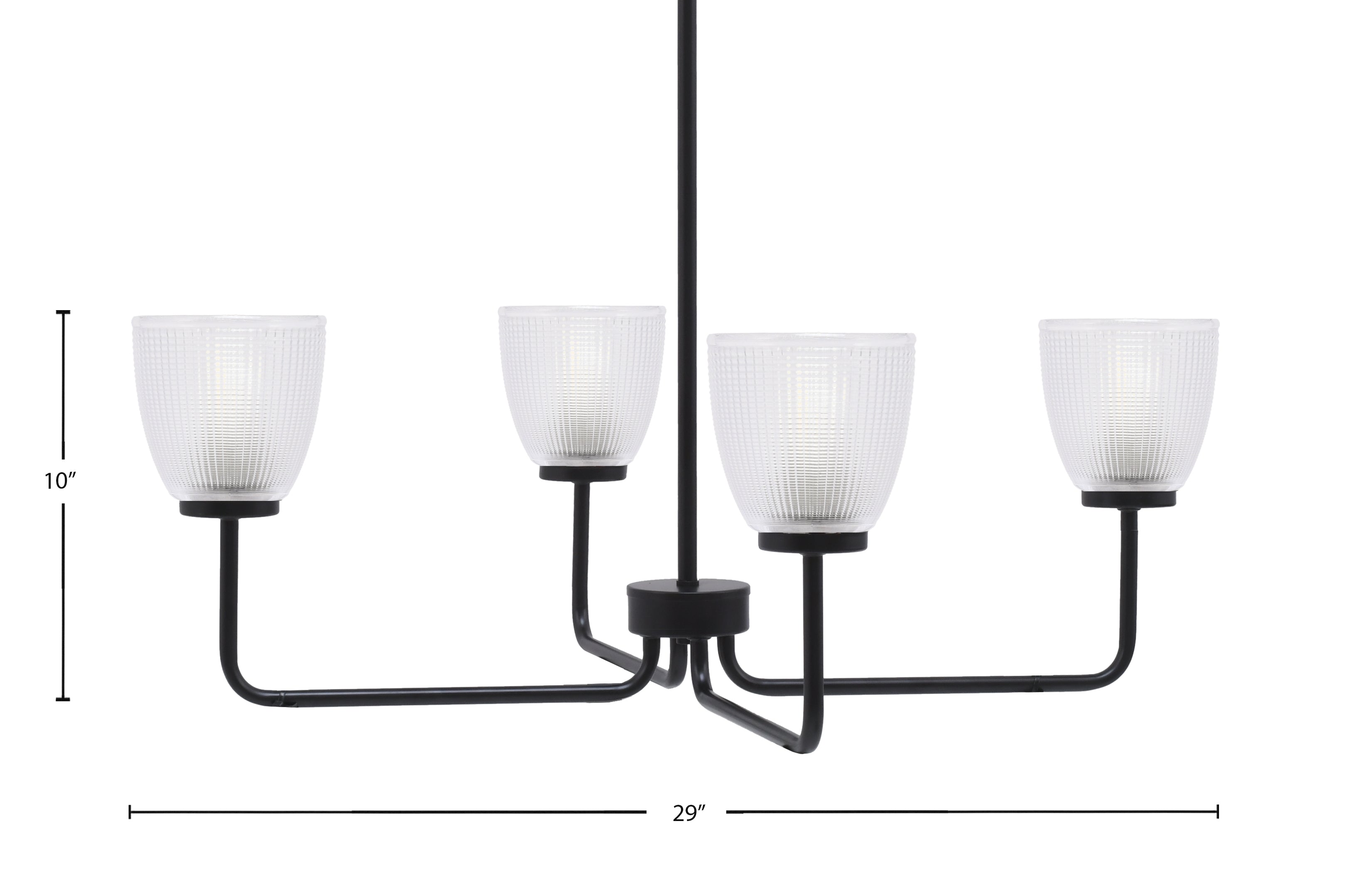Sandia Four Light Chandelier in Matte Black with Clear Ribbed Shade