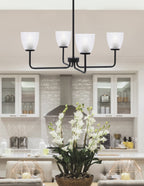 Sandia Four Light Chandelier in Matte Black with Clear Ribbed Shade
