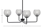 Sandia Four Light Chandelier in Matte Black with Clear Ribbed Shade