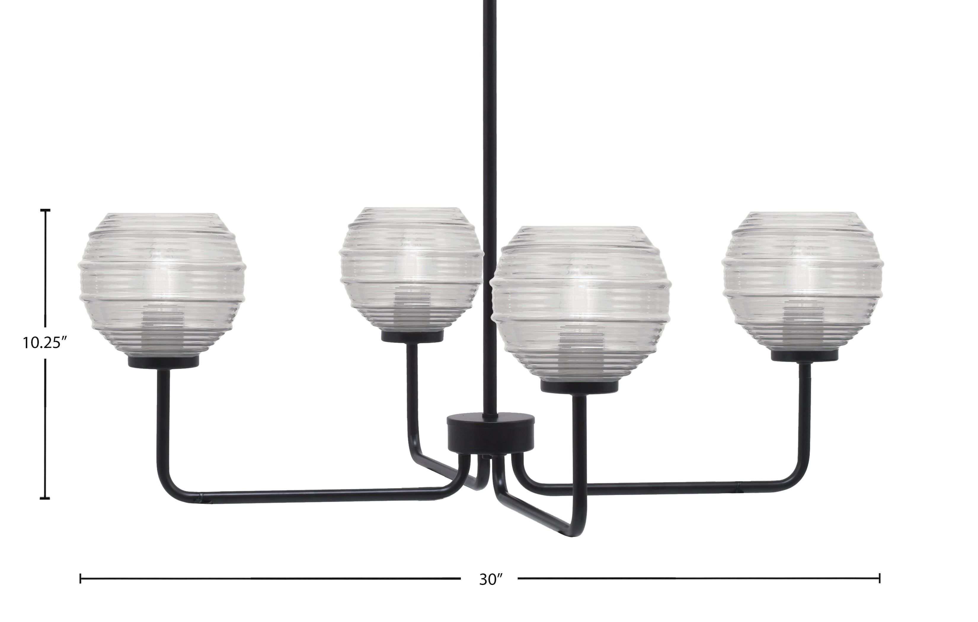 Sandia Four Light Chandelier in Matte Black with Clear Ribbed Shade