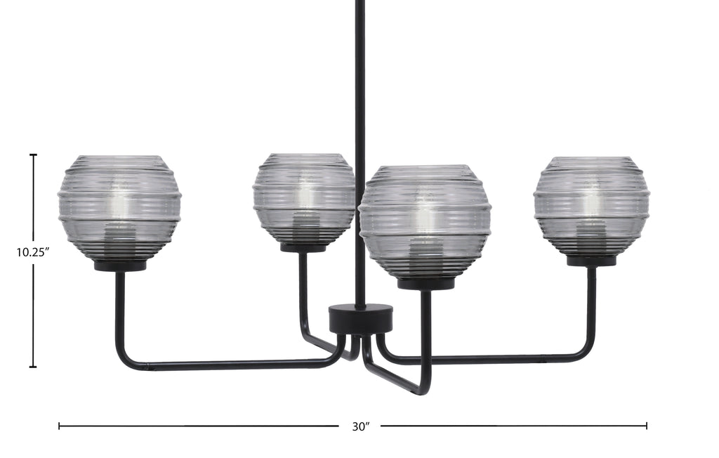 Sandia Four Light Chandelier in Matte Black with Smoke Ribbed Shade