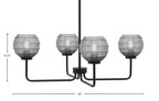 Sandia Four Light Chandelier in Matte Black with Smoke Ribbed Shade