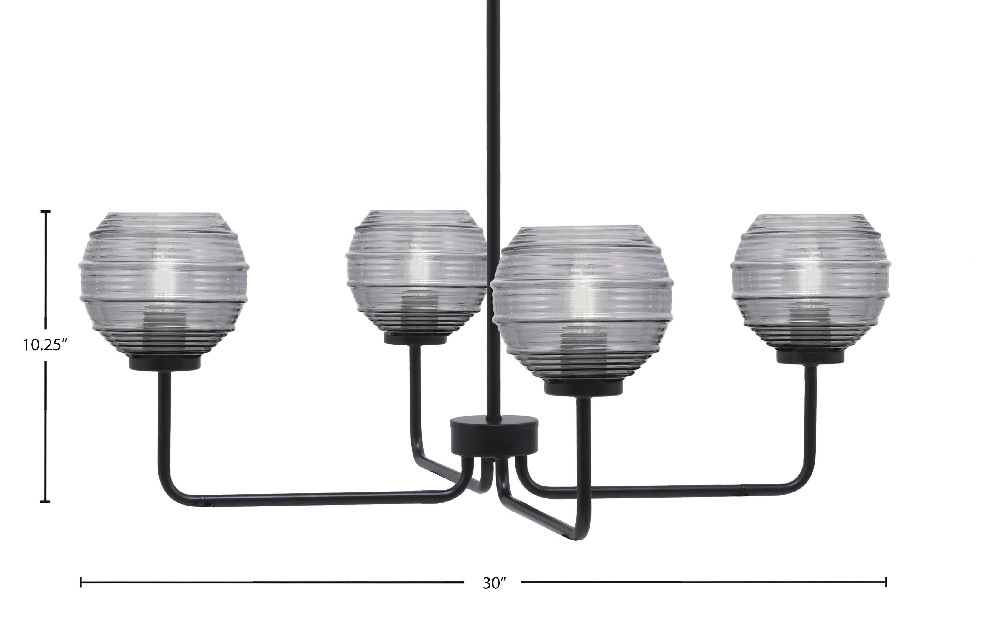 Sandia Four Light Chandelier in Matte Black with Smoke Ribbed Shade