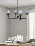 Sandia Four Light Chandelier in Matte Black with Smoke Ribbed Shade