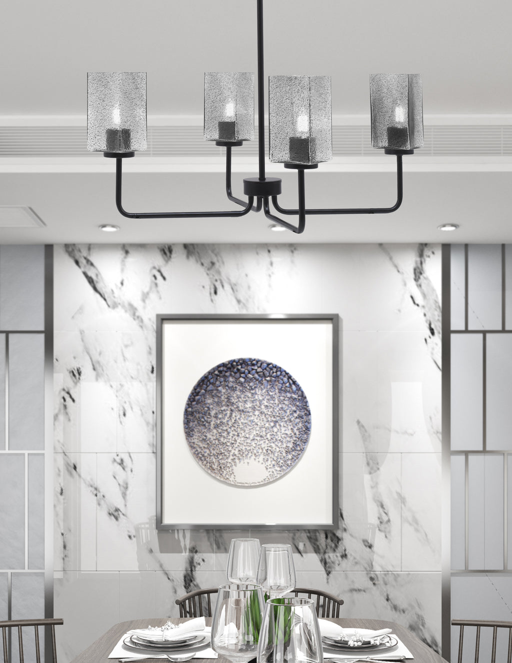 Sandia Four Light Chandelier in Matte Black with Smoke Bubble Shade