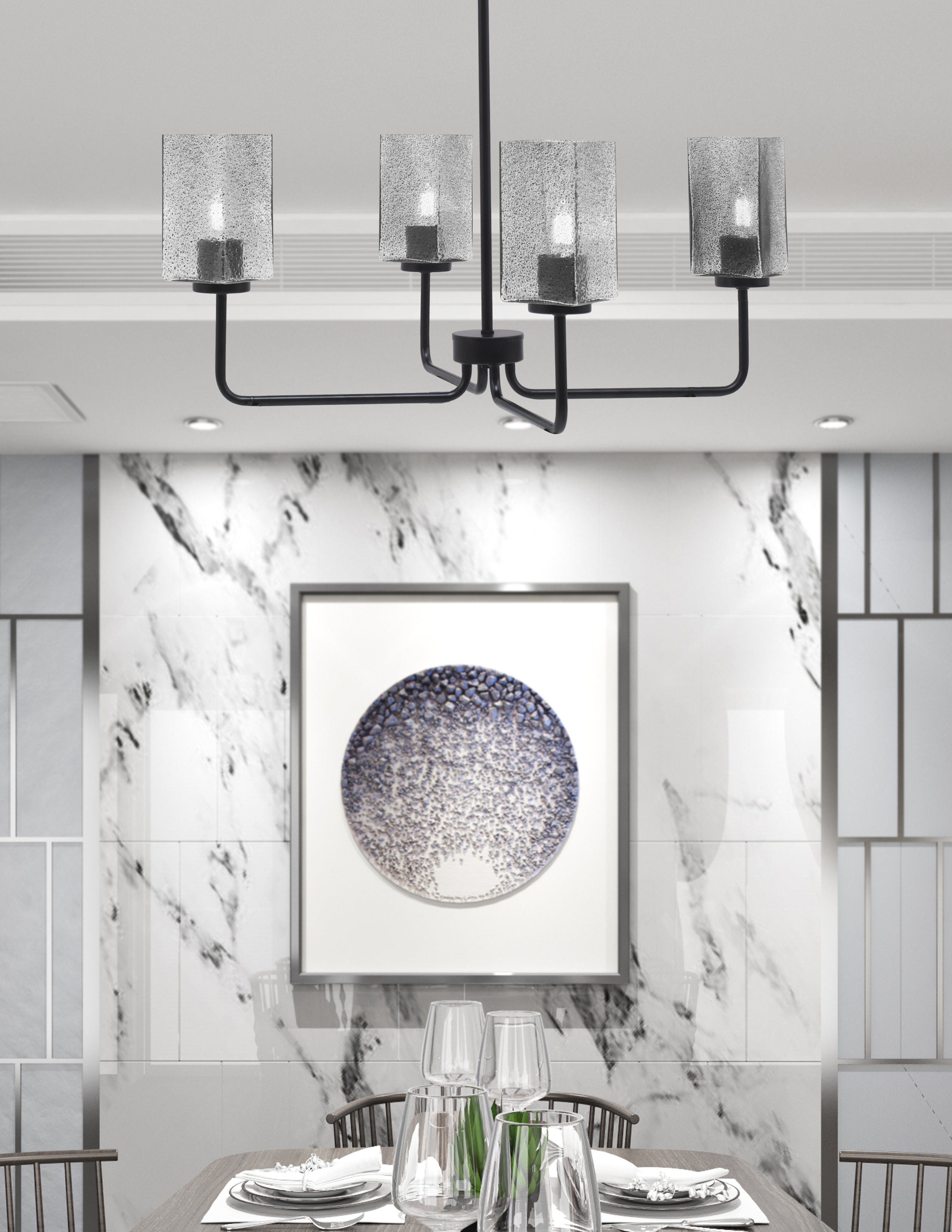 Sandia Four Light Chandelier in Matte Black with Smoke Bubble Shade