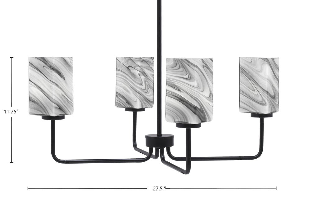 Sandia Four Light Chandelier in Matte Black with Onyx Swirl Shade