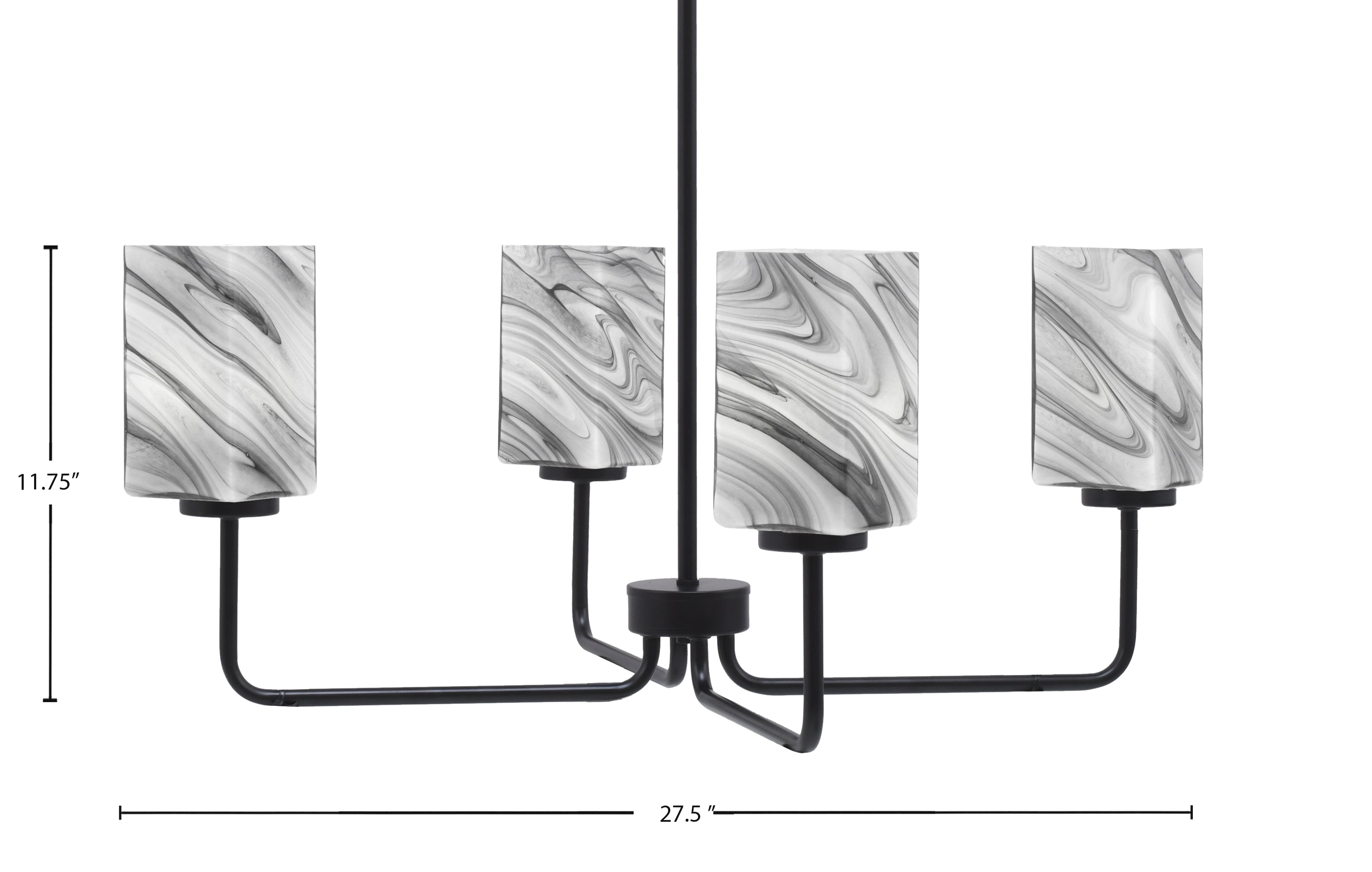 Sandia Four Light Chandelier in Matte Black with Onyx Swirl Shade