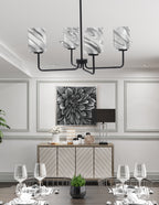 Sandia Four Light Chandelier in Matte Black with Onyx Swirl Shade