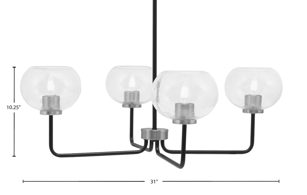 Sandia Four Light Chandelier in Matte Black & Graphite with Clear Bubble Shade