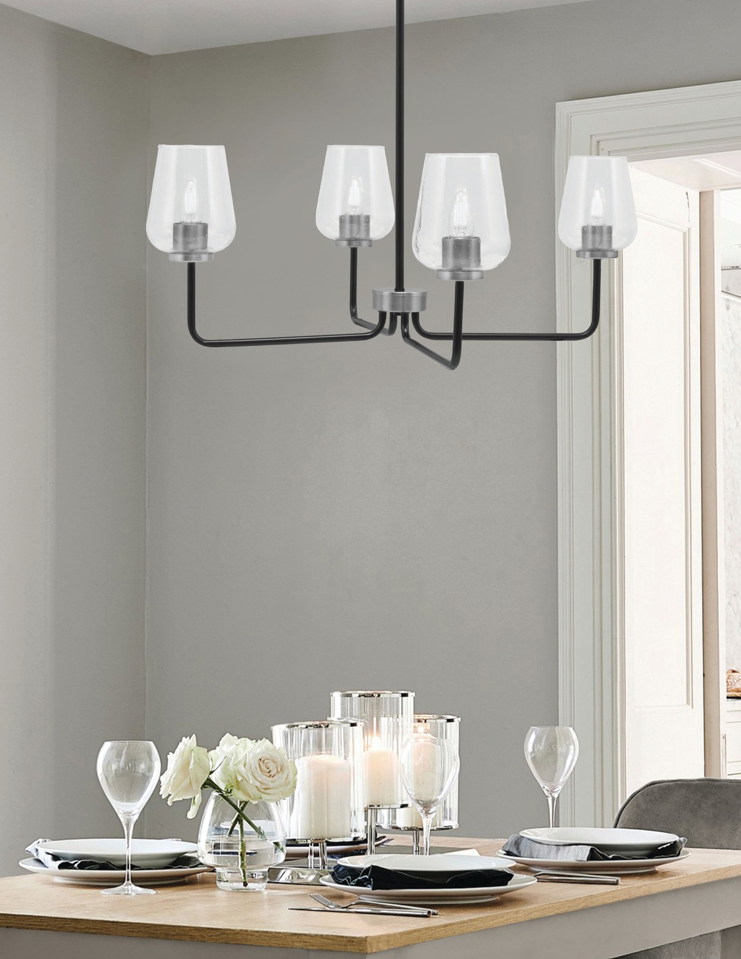 Sandia Four Light Chandelier in Matte Black & Graphite with Clear Bubble Shade