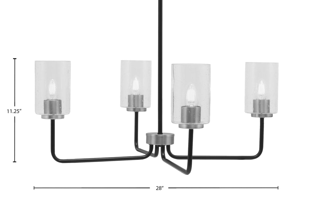 Sandia Four Light Chandelier in Matte Black & Graphite with Clear Bubble Shade