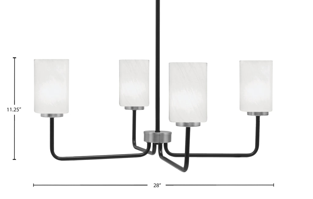 Sandia Four Light Chandelier in Matte Black & Graphite with White Marble Shade