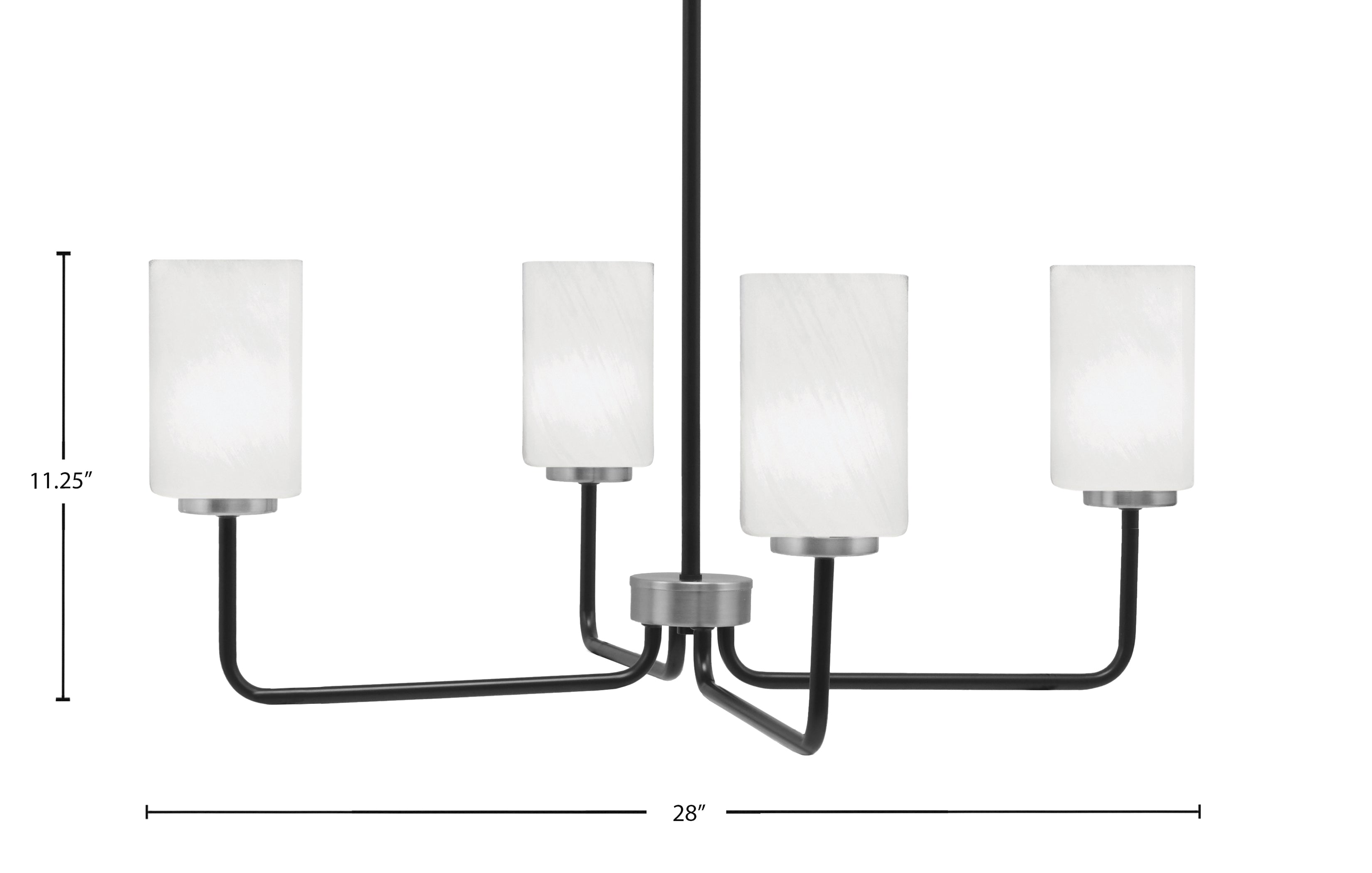 Sandia Four Light Chandelier in Matte Black & Graphite with White Marble Shade