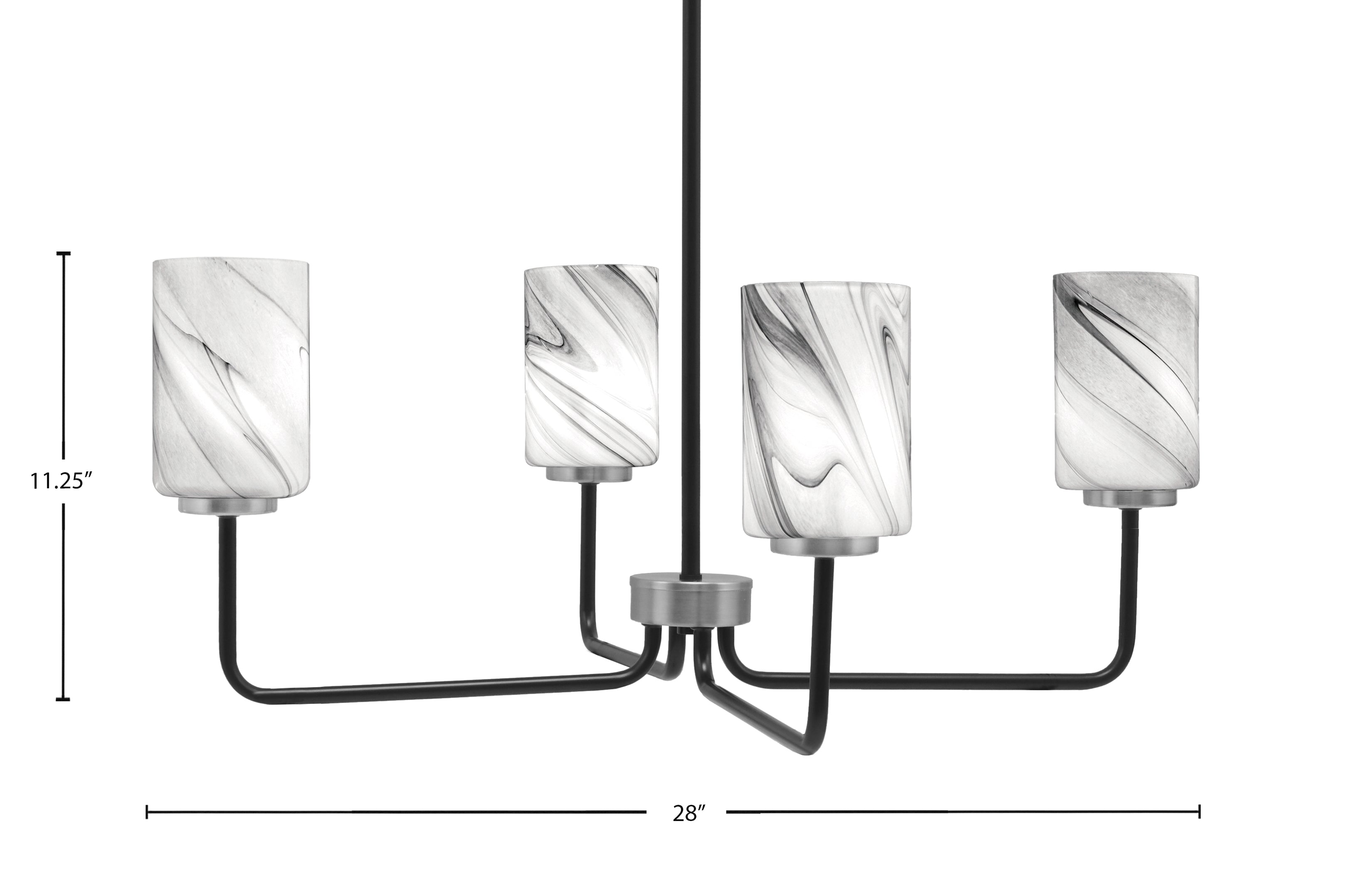 Sandia Four Light Chandelier in Matte Black & Graphite with Onyx Swirl Shade