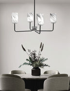 Sandia Four Light Chandelier in Matte Black & Graphite with Onyx Swirl Shade