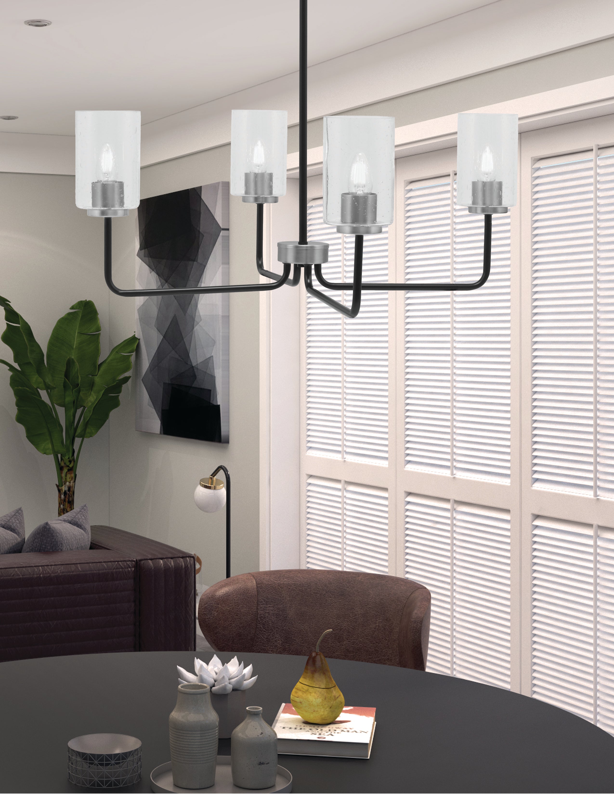 Sandia Four Light Chandelier in Matte Black & Graphite with Clear Bubble Shade