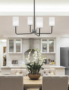 Sandia Four Light Chandelier in Matte Black & Graphite with White Muslin Shade