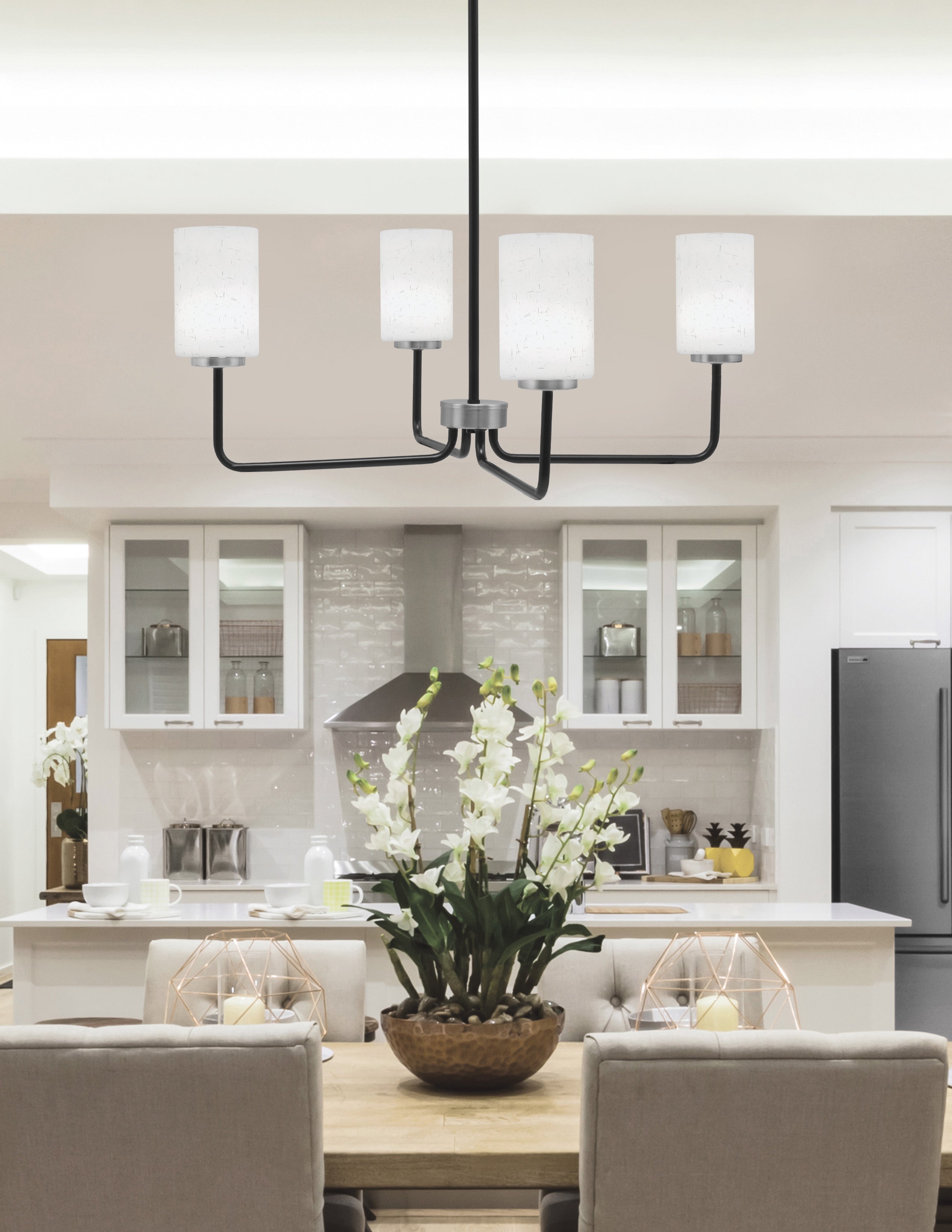 Sandia Four Light Chandelier in Matte Black & Graphite with White Muslin Shade