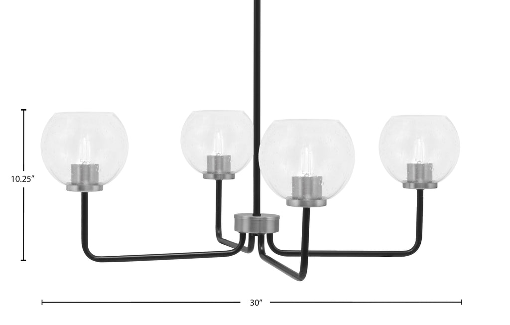 Sandia Four Light Chandelier in Matte Black & Graphite with Clear Bubble Shade