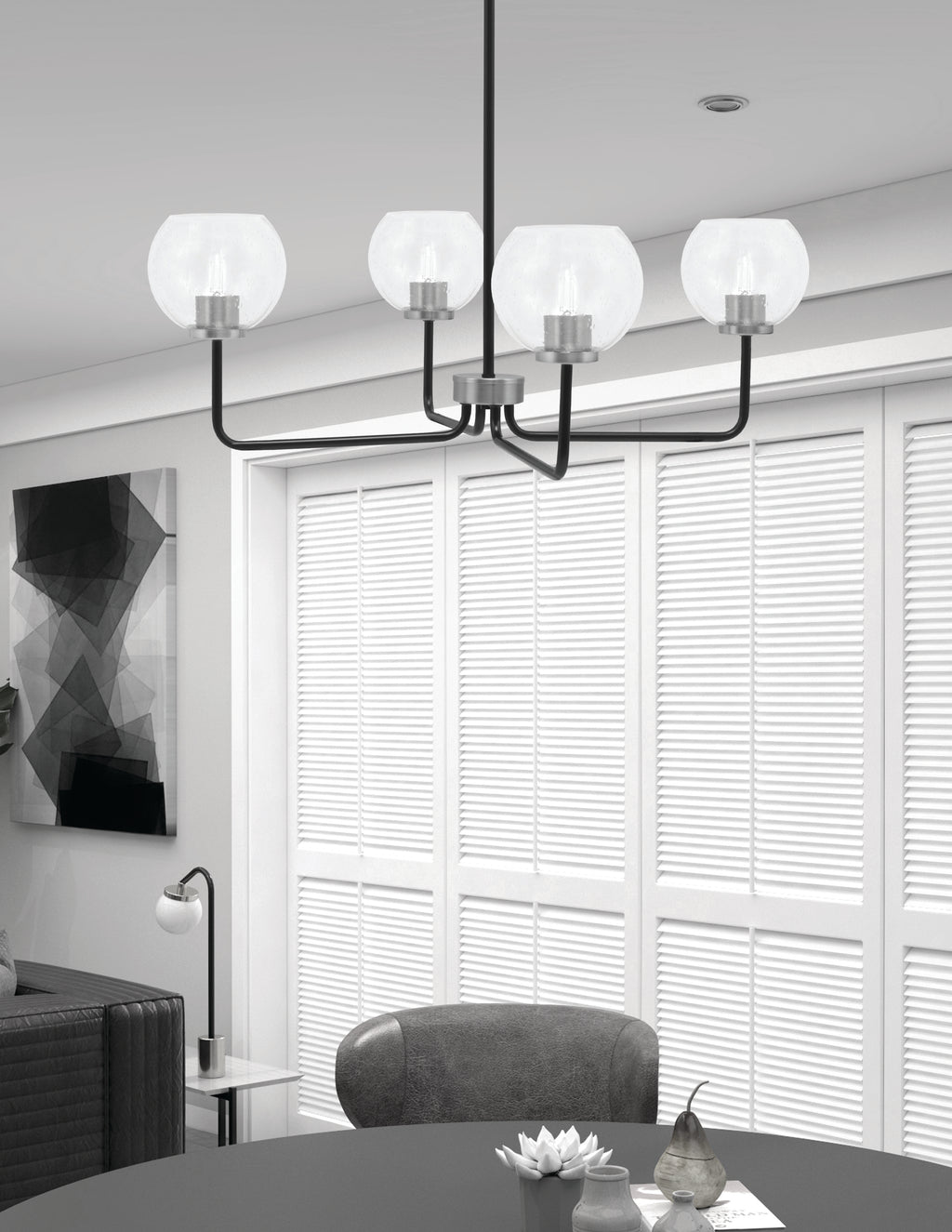 Sandia Four Light Chandelier in Matte Black & Graphite with Clear Bubble Shade
