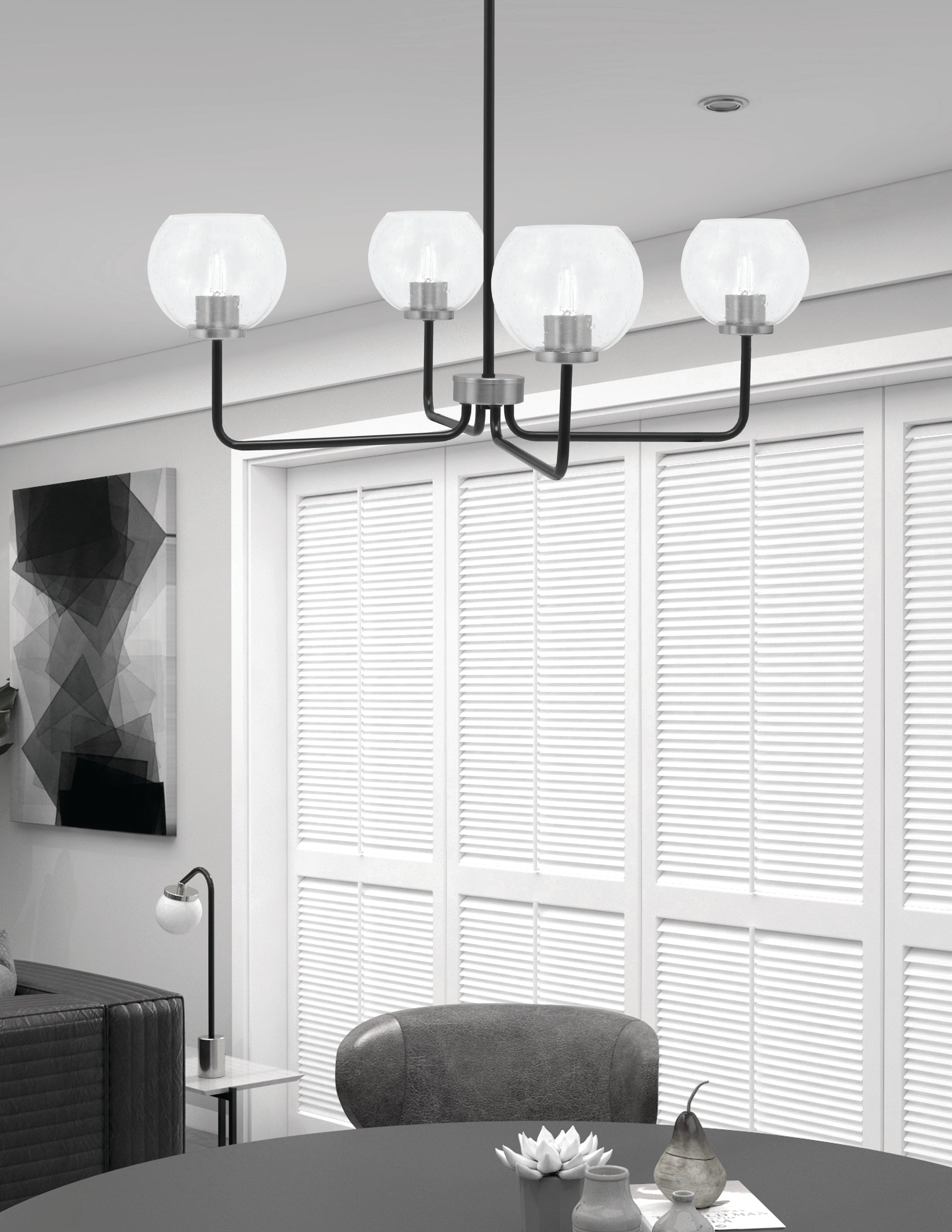 Sandia Four Light Chandelier in Matte Black & Graphite with Clear Bubble Shade