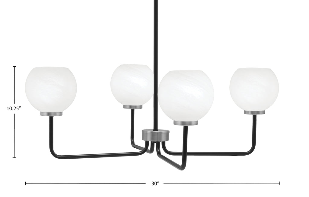 Sandia Four Light Chandelier in Matte Black & Graphite with White Marble Shade
