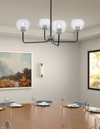 Sandia Four Light Chandelier in Matte Black & Graphite with Smoke Bubble Shade
