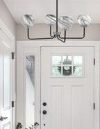 Sandia Four Light Chandelier in Matte Black & Graphite with Onyx Swirl Shade